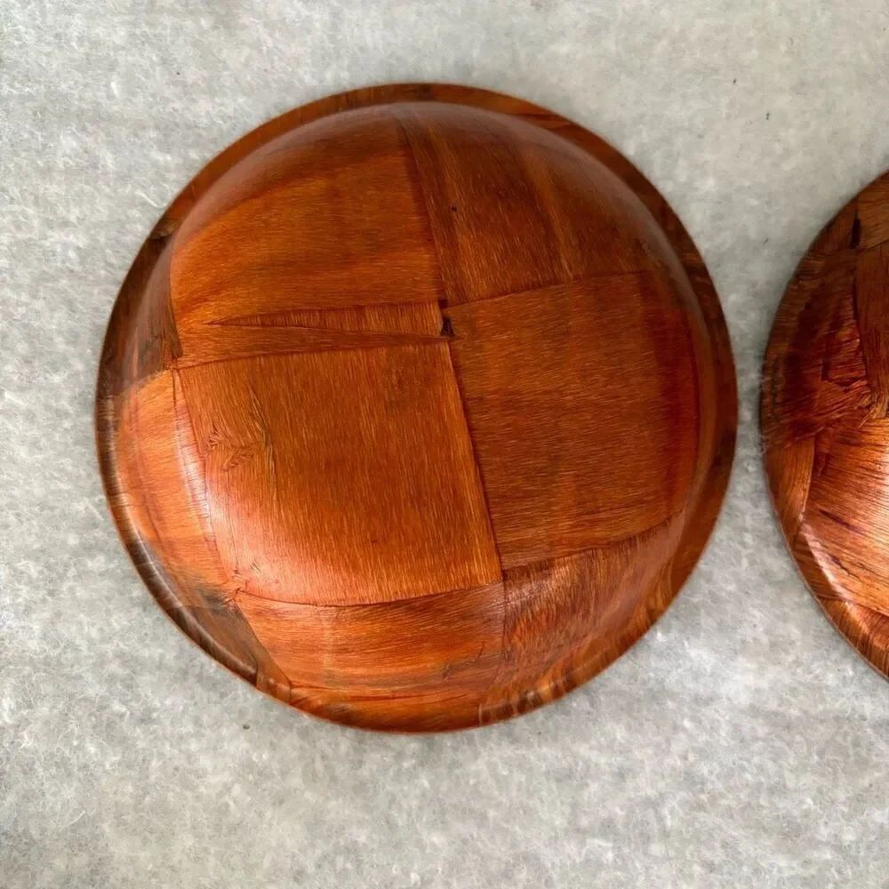 2 Vintage Wooden Woven Salad Bowls - Picture 5 of 6